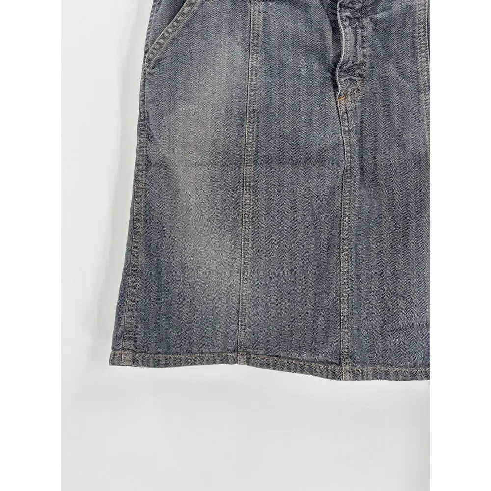 Vintage American Eagle Skirt Womens 8 Gray Blue Denim Jean Stripe Y2K 90s Pocket